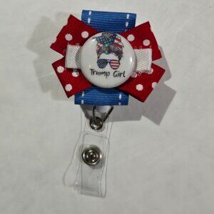 Trump Girl Badge Reel MAGA USA Medical ID Lanyard Name Tag Holder Nurse OOAK NWT